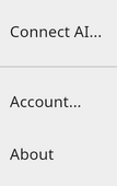 The three-dot menu: Connect AI, Account and About